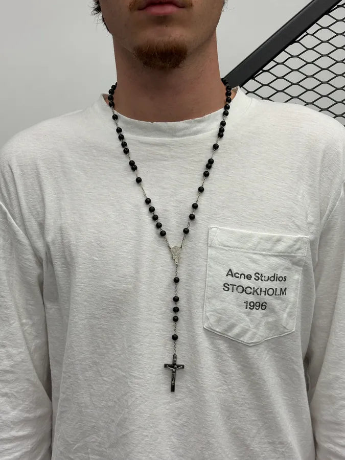 SS2003 Dolce & Gabbana Black Onyx Rosary Cross Necklace JsbCgGG 2