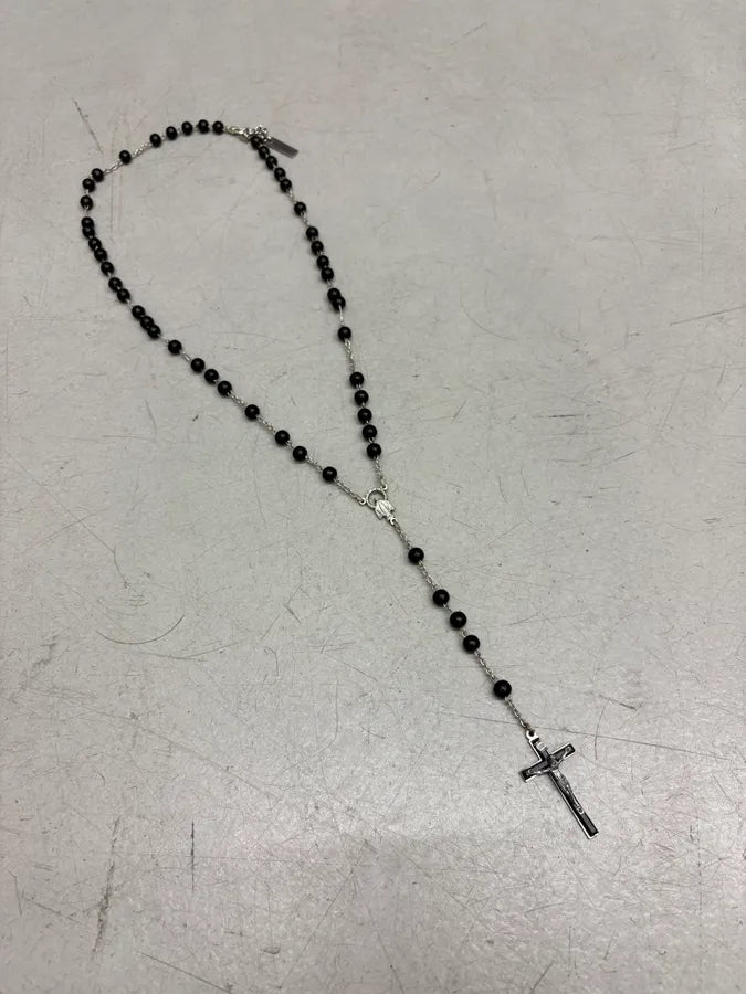 SS2003 Dolce & Gabbana Black Onyx Rosary Cross Necklace JsbCgGG 3