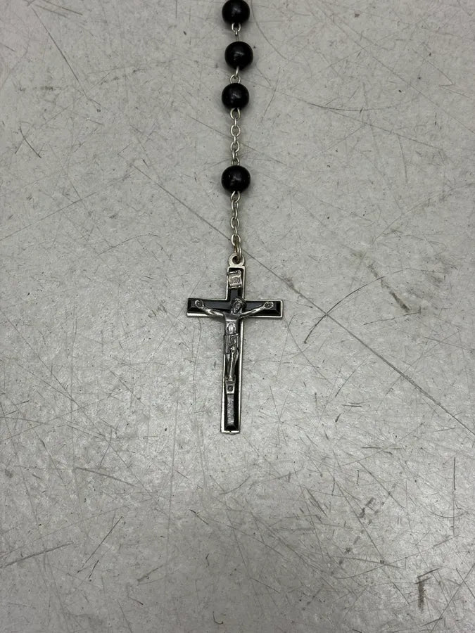 SS2003 Dolce & Gabbana Black Onyx Rosary Cross Necklace JsbCgGG 4