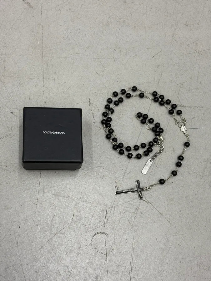 SS2003 Dolce & Gabbana Black Onyx Rosary Cross Necklace JsbCgGG 1