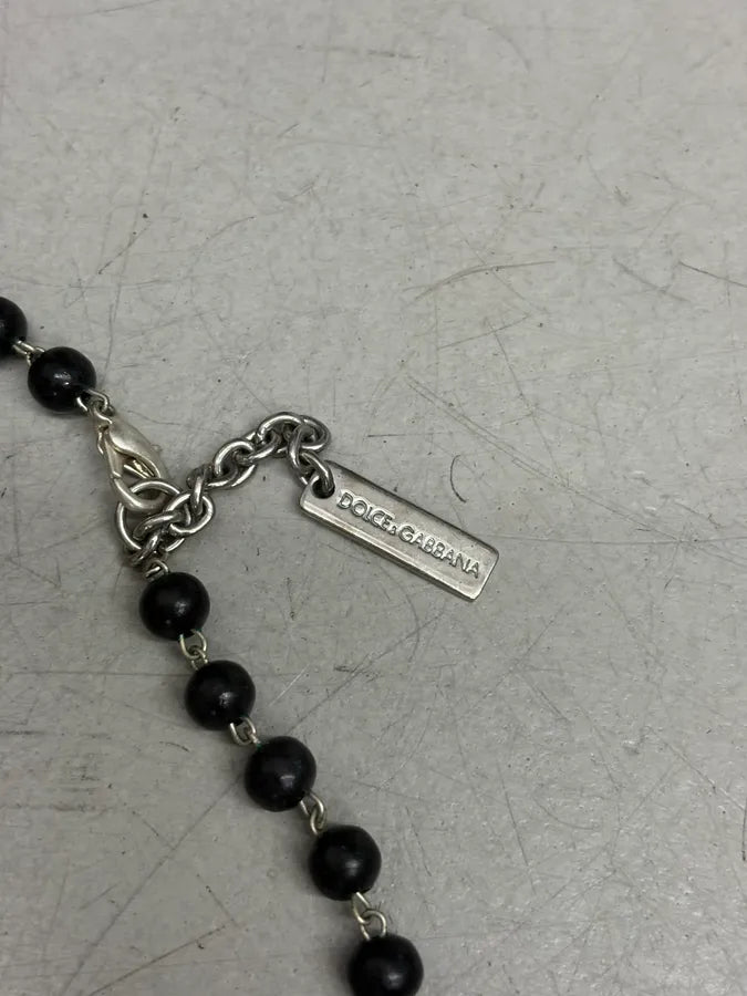 SS2003 Dolce & Gabbana Black Onyx Rosary Cross Necklace JsbCgGG 5