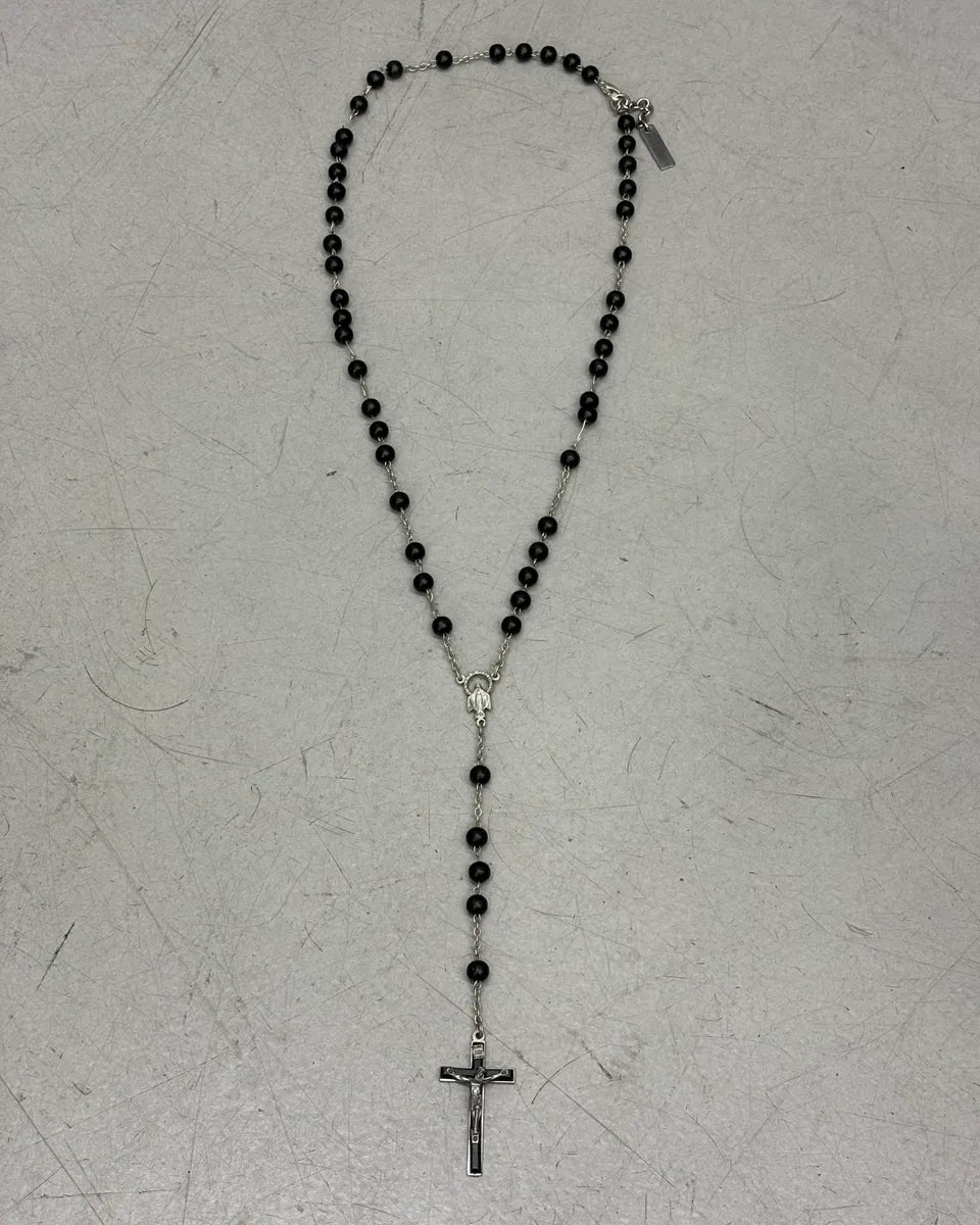 SS2003 Dolce & Gabbana Black Onyx Rosary Cross Necklace JsbCgGG 0