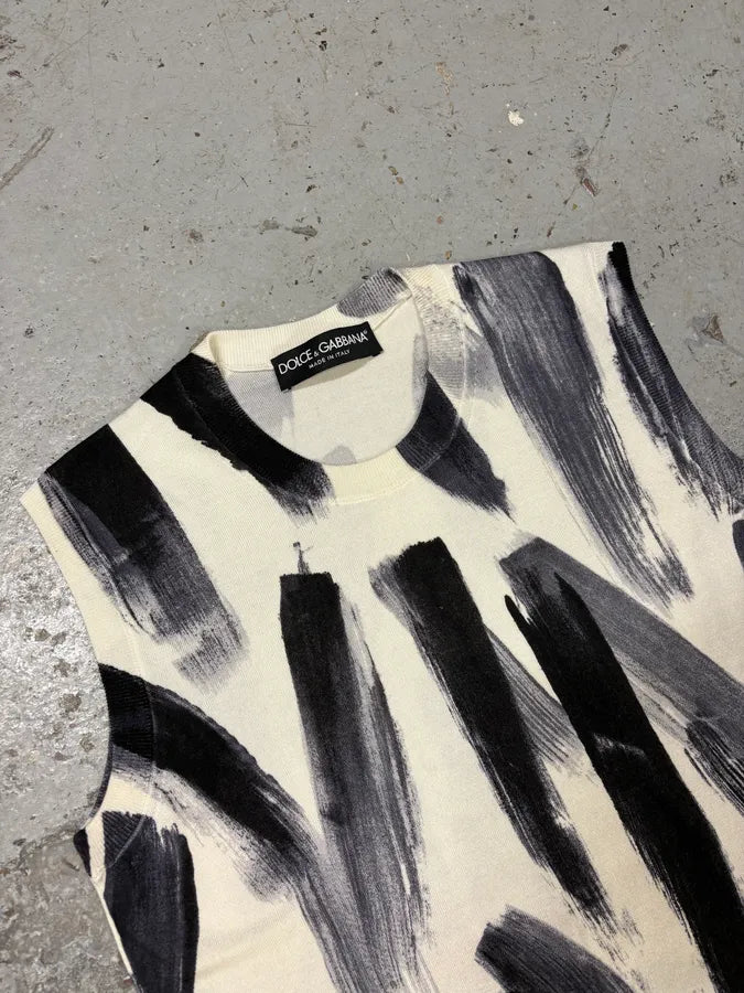 2000s Dolce & Gabbana Black Paint Tank Top White Sweater dPXIGKL 4