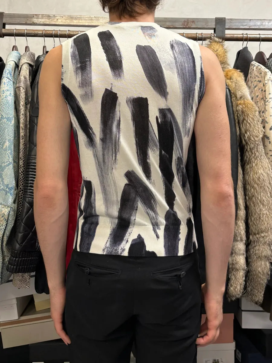 2000s Dolce & Gabbana Black Paint Tank Top White Sweater dPXIGKL 2