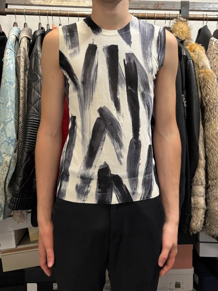 2000s Dolce & Gabbana Black Paint Tank Top White Sweater dPXIGKL 1