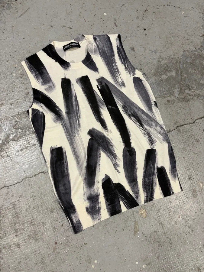2000s Dolce & Gabbana Black Paint Tank Top White Sweater dPXIGKL 3