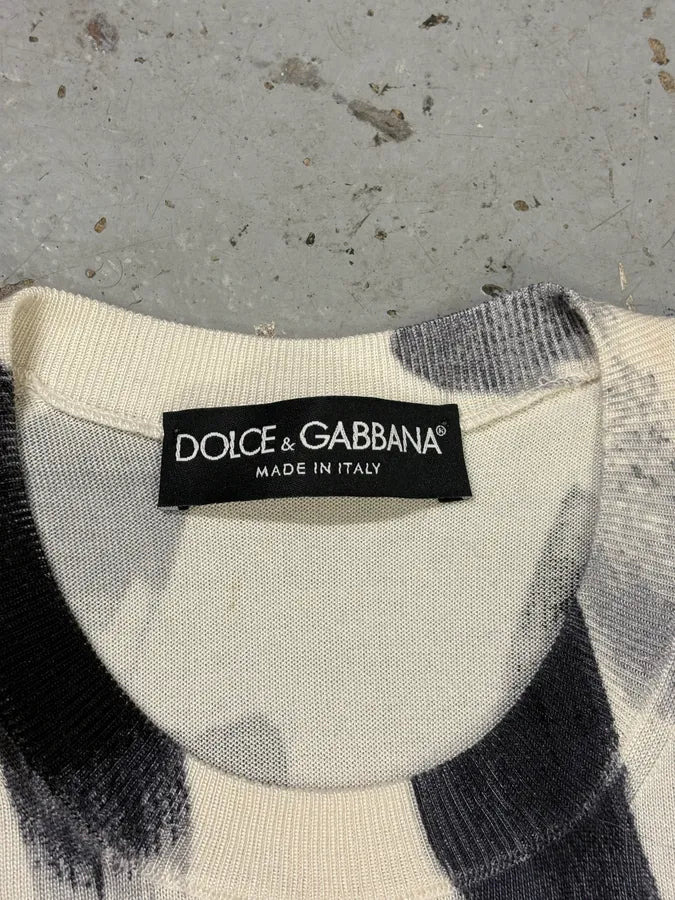 2000s Dolce & Gabbana Black Paint Tank Top White Sweater dPXIGKL 6