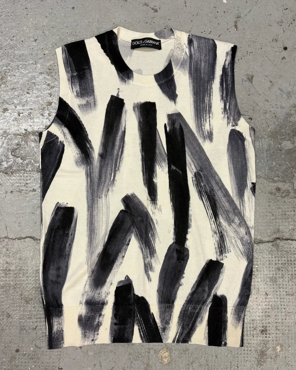 2000s Dolce & Gabbana Black Paint Tank Top White Sweater dPXIGKL 0