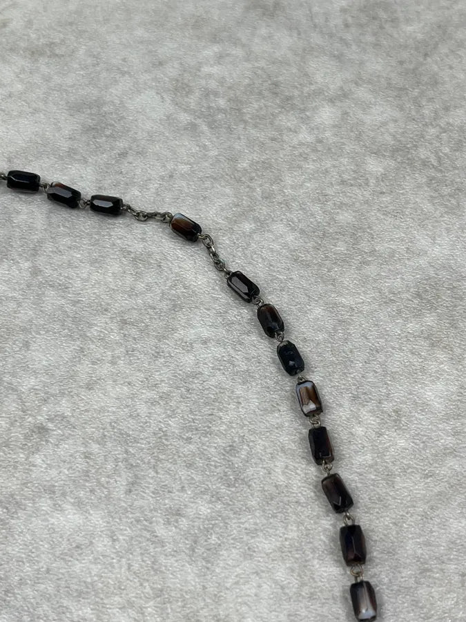 2000s Vintage Black Pearl Golden Rosary Cross Necklace IAGUvkf 8