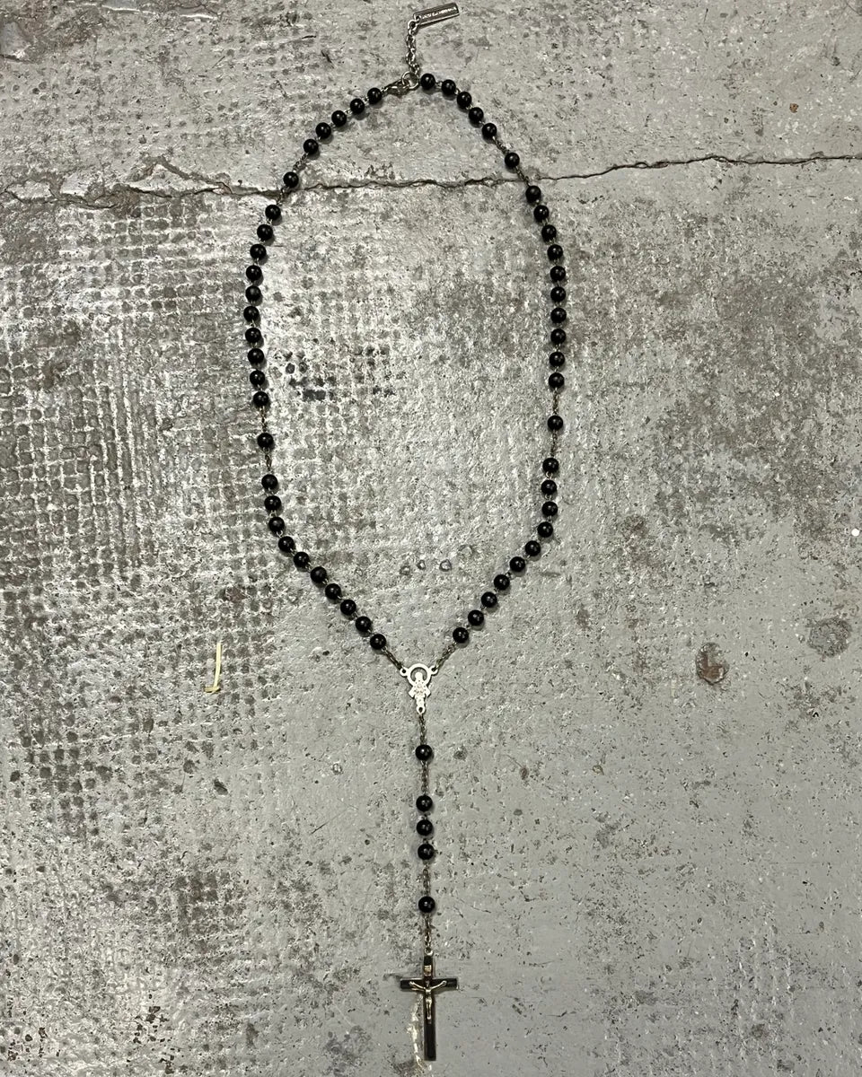 2000s Dolce & Gabbana Black Pearl Rosary Cross Necklace RfJRNOz 0