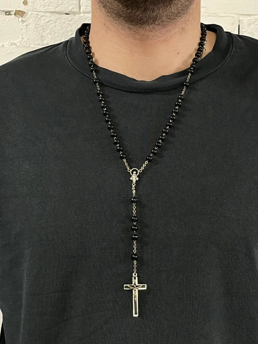 2000s Dolce & Gabbana Black Pearl Rosary Cross Necklace RfJRNOz 1