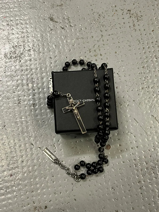 2000s Dolce & Gabbana Black Pearl Rosary Cross Necklace RfJRNOz 2