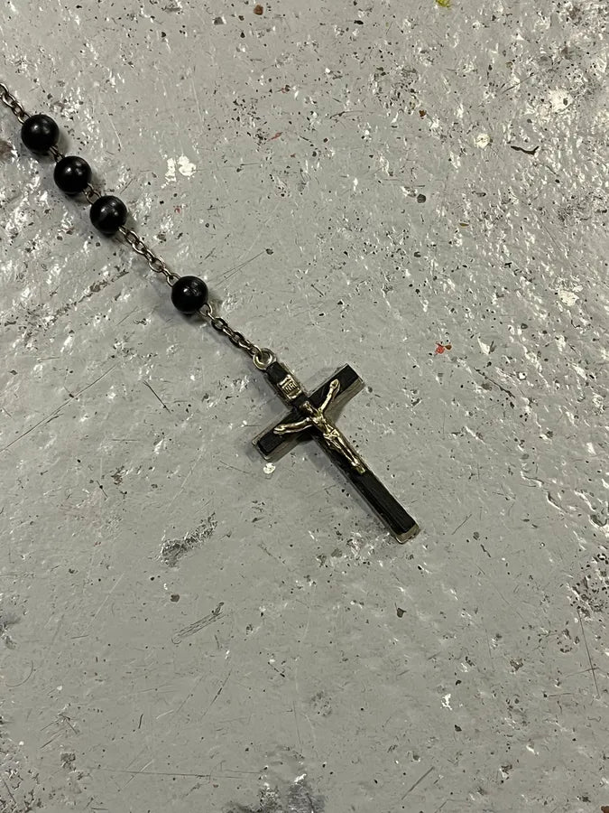 2000s Dolce & Gabbana Black Pearl Rosary Cross Necklace RfJRNOz 3
