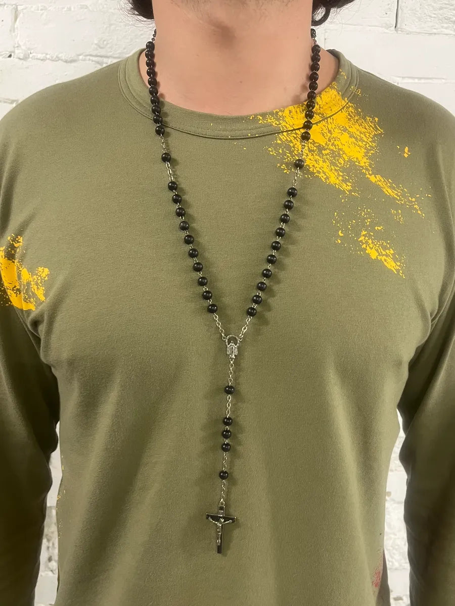 2000s Dolce & Gabbana Black Pearls Rosary Cross Necklace VSNNkSC 1