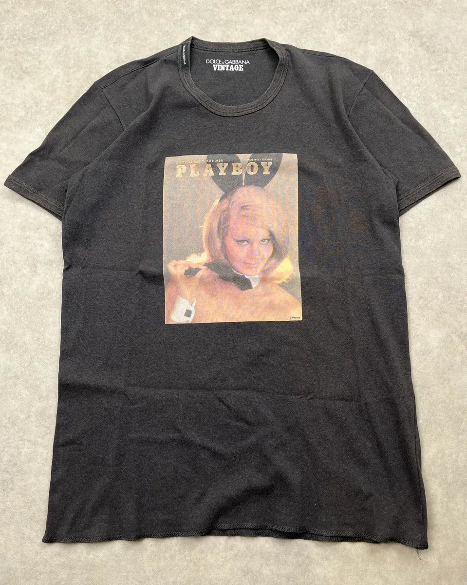 2000s Dolce & Gabbana Black Playboy Magazine Cover T-Shirt TZoRhnJ 0