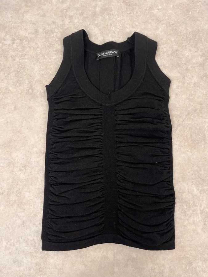 2000s Dolce & Gabbana Black Pleats Tank Top SzqINAl 0