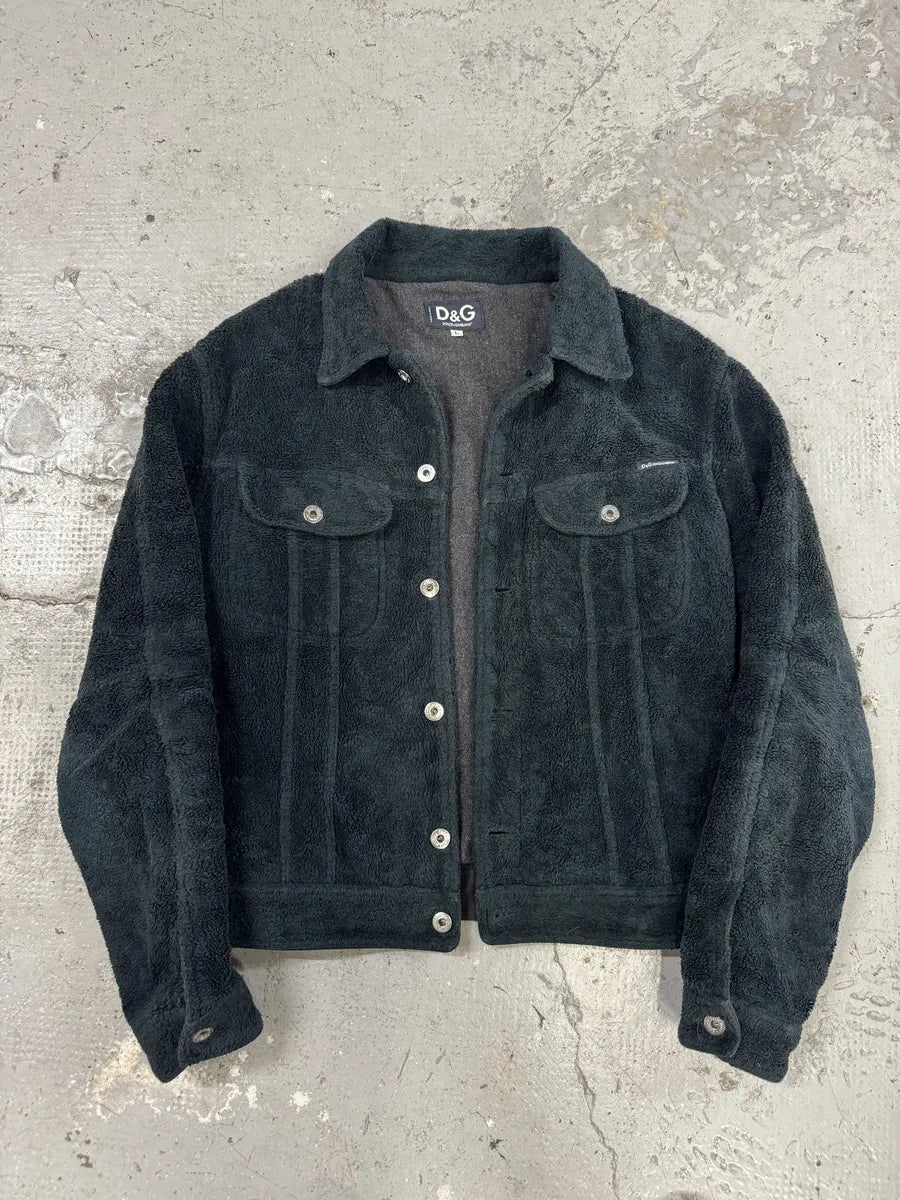2000s Dolce & Gabbana Black Plush Fleece Trucker Jacket (M) mKXhRHN 4