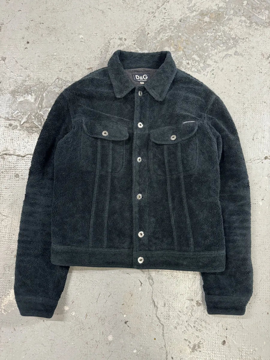 2000s Dolce & Gabbana Black Plush Fleece Trucker Jacket (M) mKXhRHN 5
