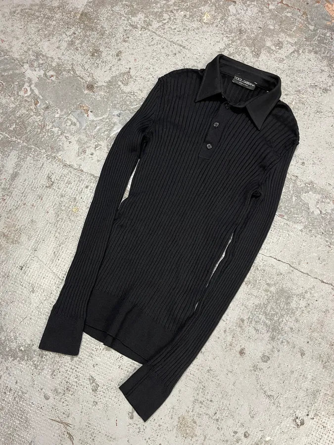 2000s Dolce & Gabbana Black Polo Longsleeves pufDNLl 3