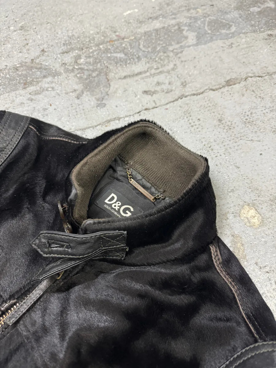 2000s Dolce & Gabbana Black Pony Hair Leather Jacket OtOogIC 8