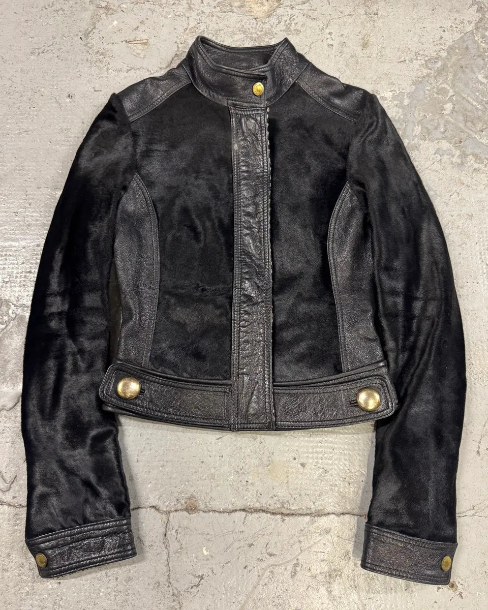 2000s Dolce & Gabbana Black Pony Hair Leather Jacket (XXS) 0