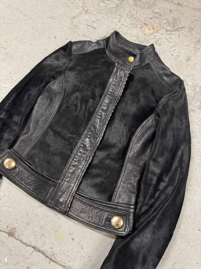 2000s Dolce & Gabbana Black Pony Hair Leather Jacket (XXS) 1