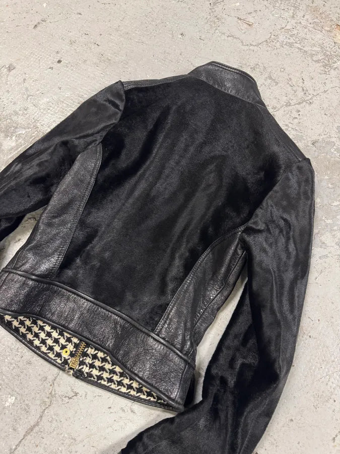2000s Dolce & Gabbana Black Pony Hair Leather Jacket (XXS) 2