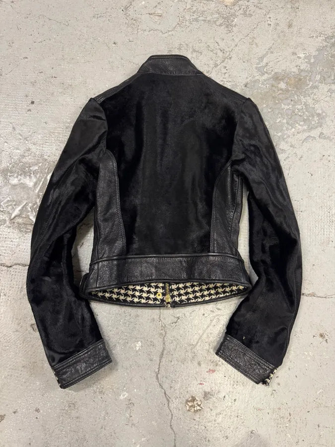 2000s Dolce & Gabbana Black Pony Hair Leather Jacket (XXS) 3