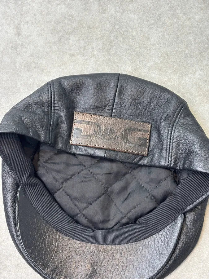 AW2004 Dolce & Gabbana Black Premium Leather Cap vMYpooF 5