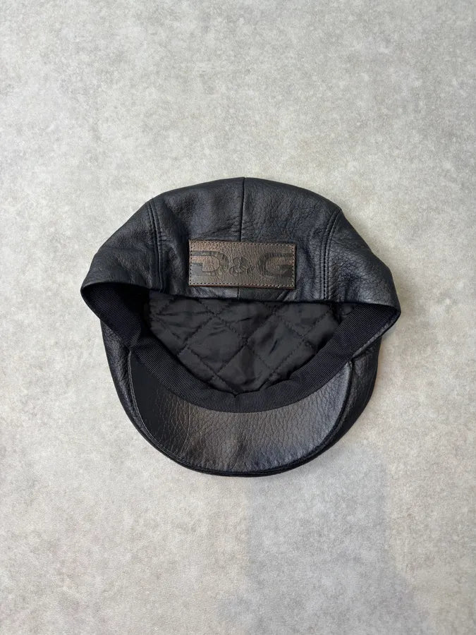AW2004 Dolce & Gabbana Black Premium Leather Cap vMYpooF 4