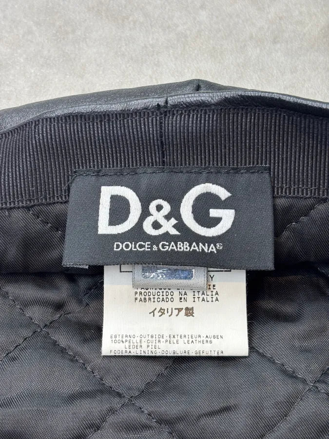 AW2004 Dolce & Gabbana Black Premium Leather Cap vMYpooF 6