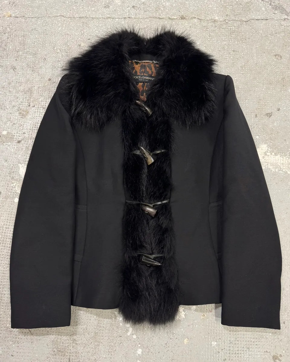 2000s Dolce & Gabbana Black Raccoon Fur Wool Jacket (L) dQxDisw 0