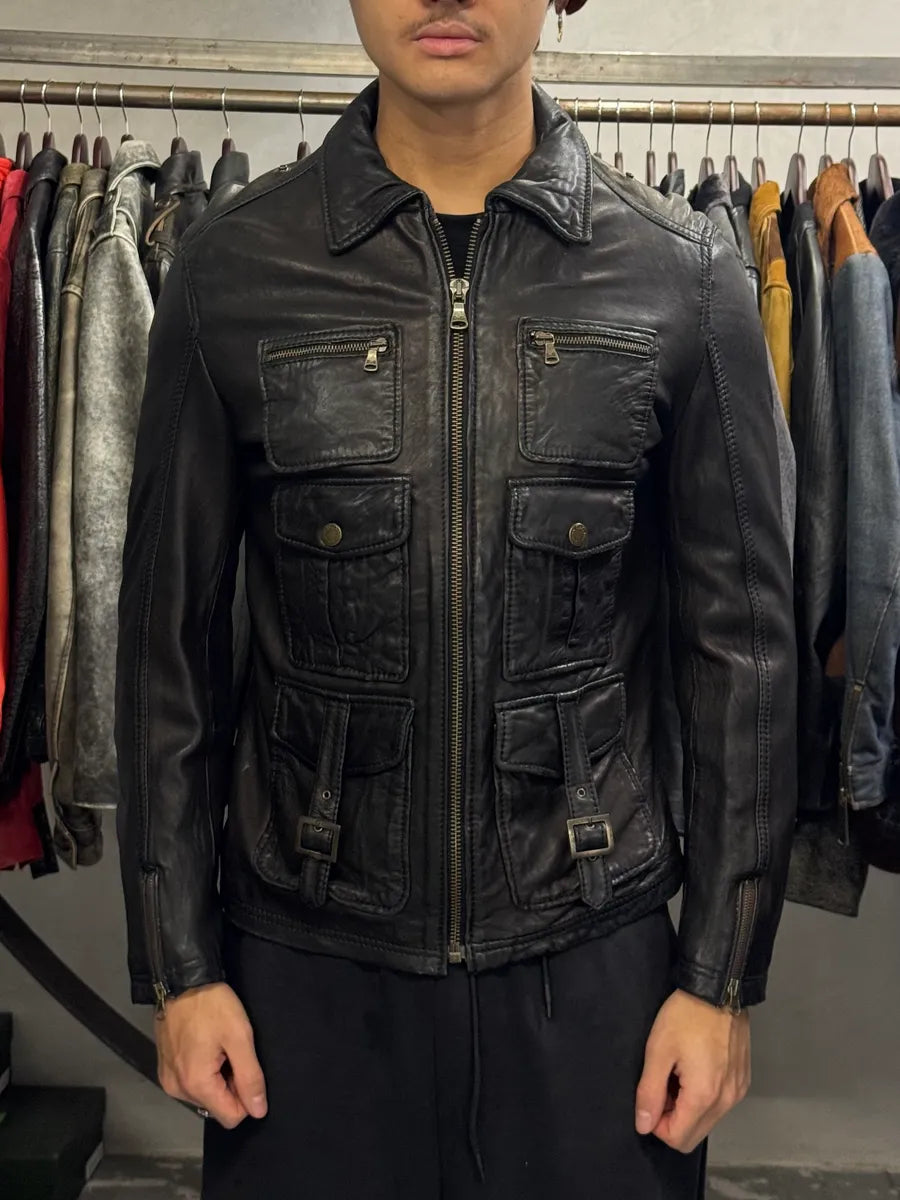 2000s Dolce & Gabbana Black Rebel Utility Leather Jacket DINbMAG 0