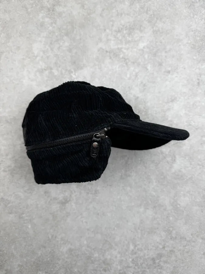 SS2006 Dolce & Gabbana Black Removable Hear Patch Corduroy Cap VLLgNTc 0