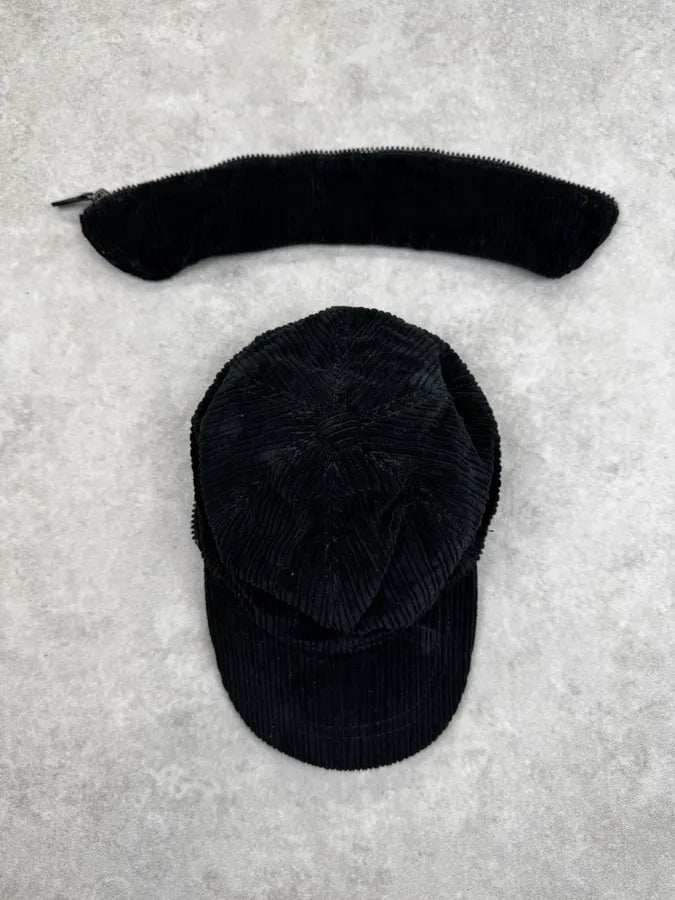 SS2006 Dolce & Gabbana Black Removable Hear Patch Corduroy Cap VLLgNTc 4