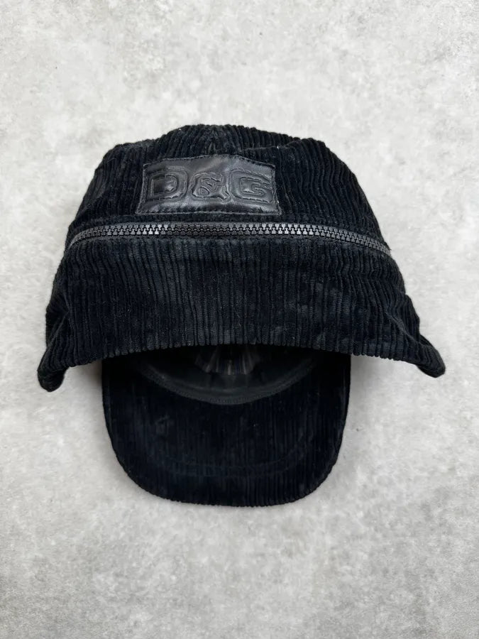 SS2006 Dolce & Gabbana Black Removable Hear Patch Corduroy Cap VLLgNTc 8