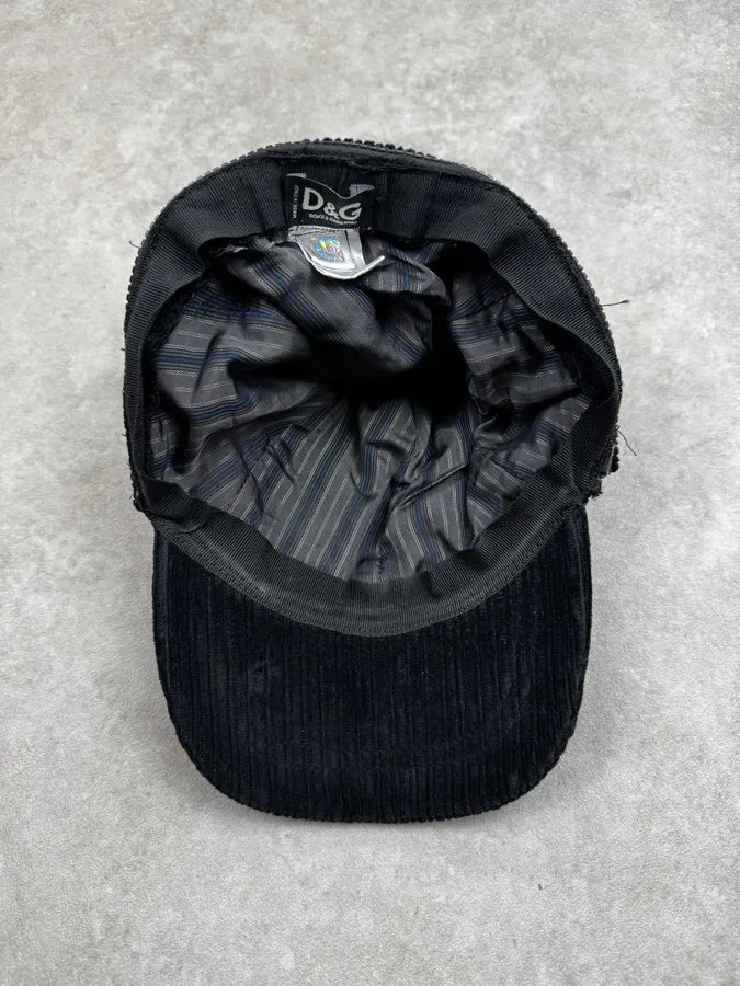SS2006 Dolce & Gabbana Black Removable Hear Patch Corduroy Cap VLLgNTc 9