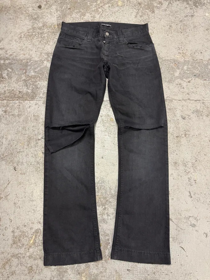 2000s Dolce & Gabbana Black Ripped Straight Jeans FTxvgjO 0
