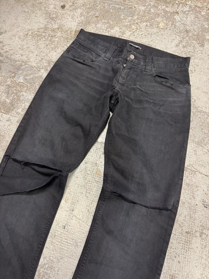2000s Dolce & Gabbana Black Ripped Straight Jeans FTxvgjO 4