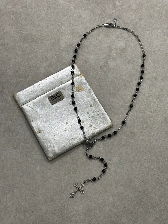 2000s Dolce & Gabbana Black Rosary Cross Necklace gFSgkOS 0