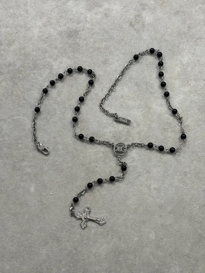 2000s Dolce & Gabbana Black Rosary Cross Necklace gFSgkOS 7