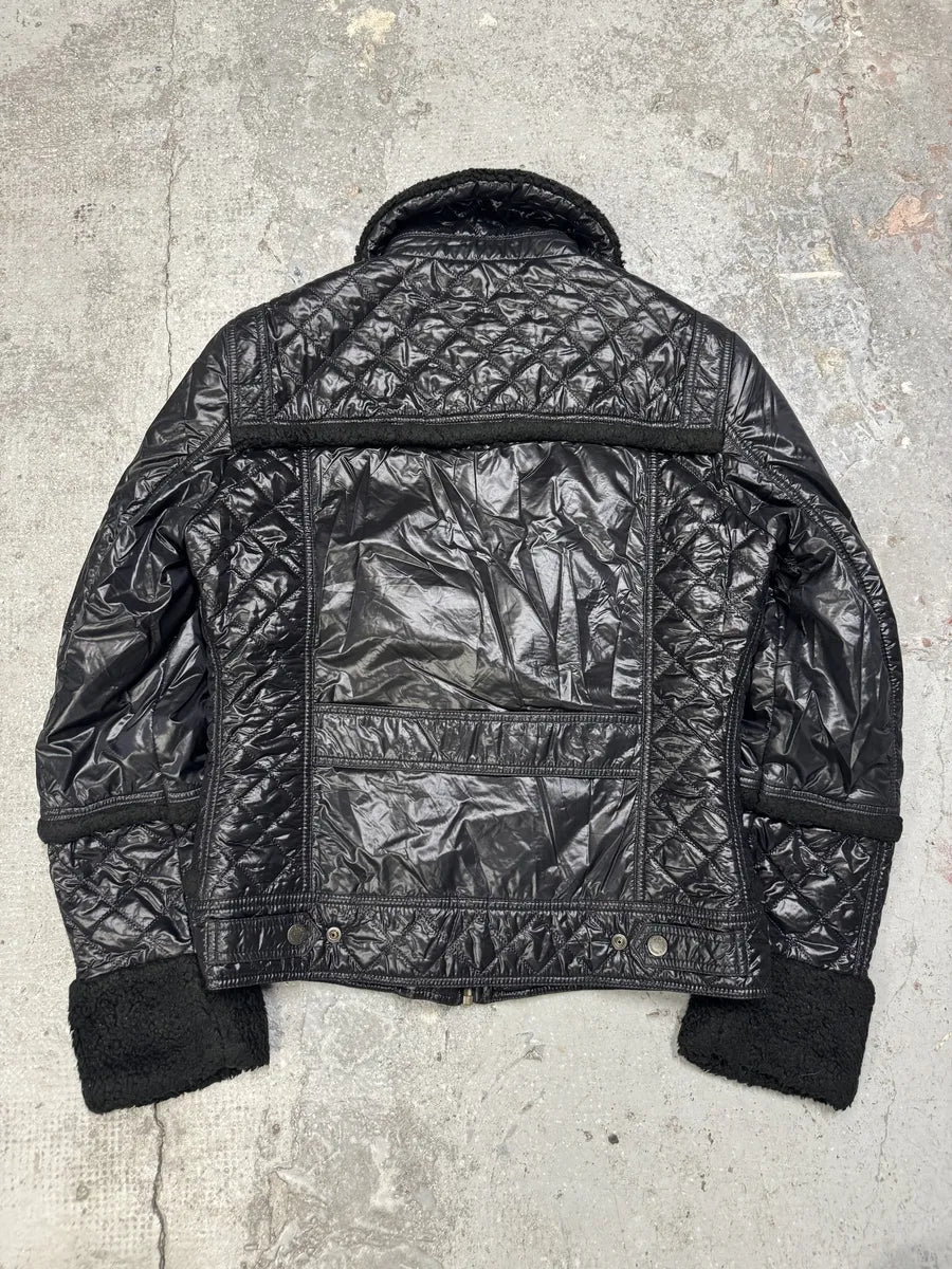 2000s Dolce & Gabbana Black Shearling Mafia Puffer Jacket (L) 1