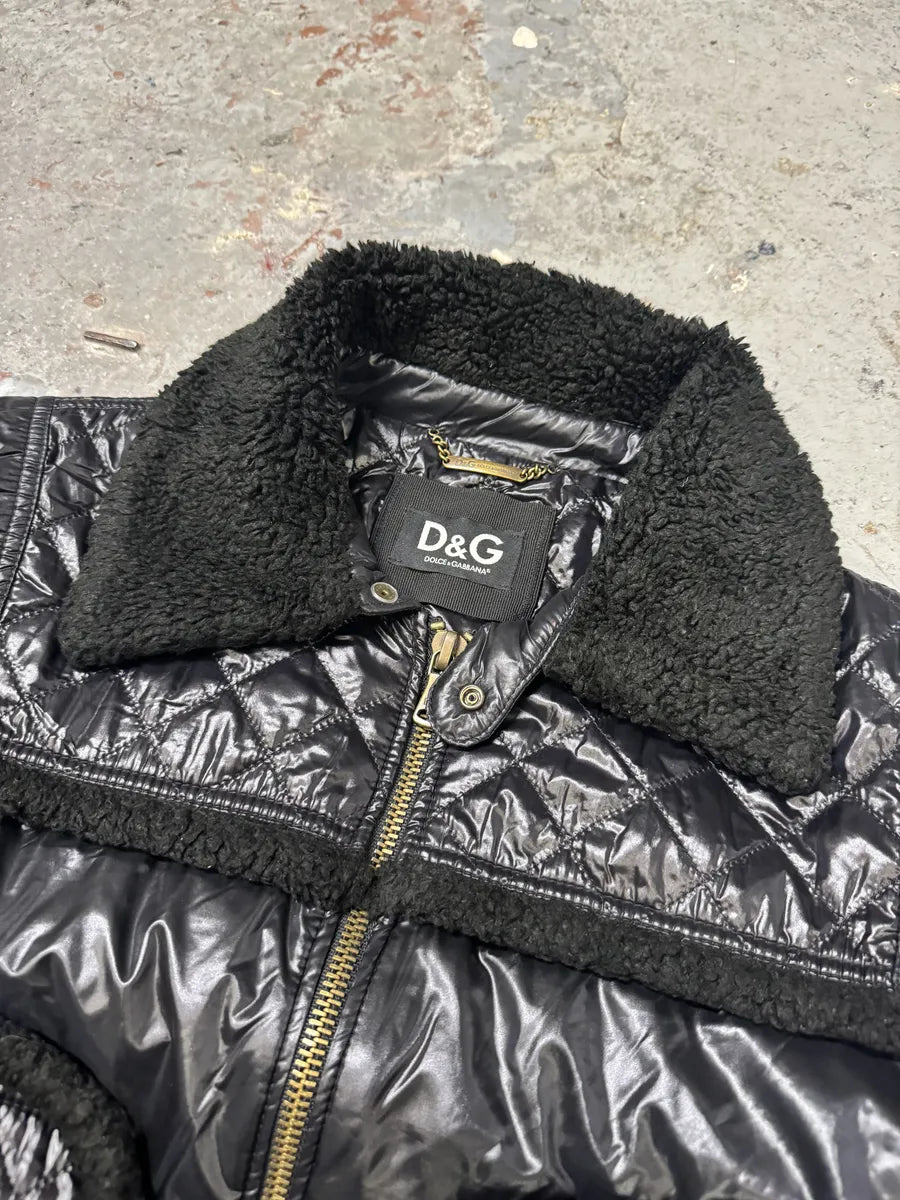2000s Dolce & Gabbana Black Shearling Mafia Puffer Jacket (L) 10