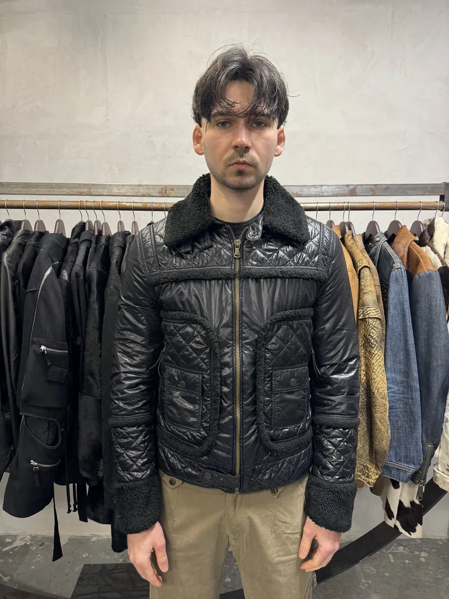 2000s Dolce & Gabbana Black Shearling Mafia Puffer Jacket (L) 2