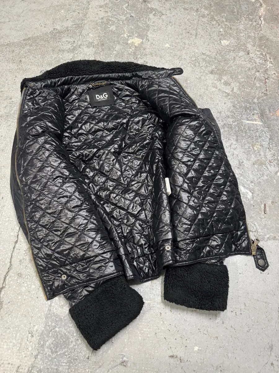 2000s Dolce & Gabbana Black Shearling Mafia Puffer Jacket (L) 6