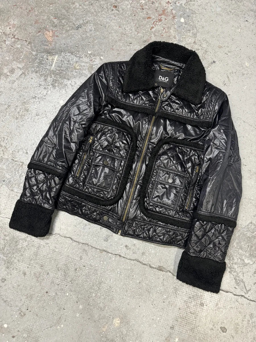 2000s Dolce & Gabbana Black Shearling Mafia Puffer Jacket (L) 9