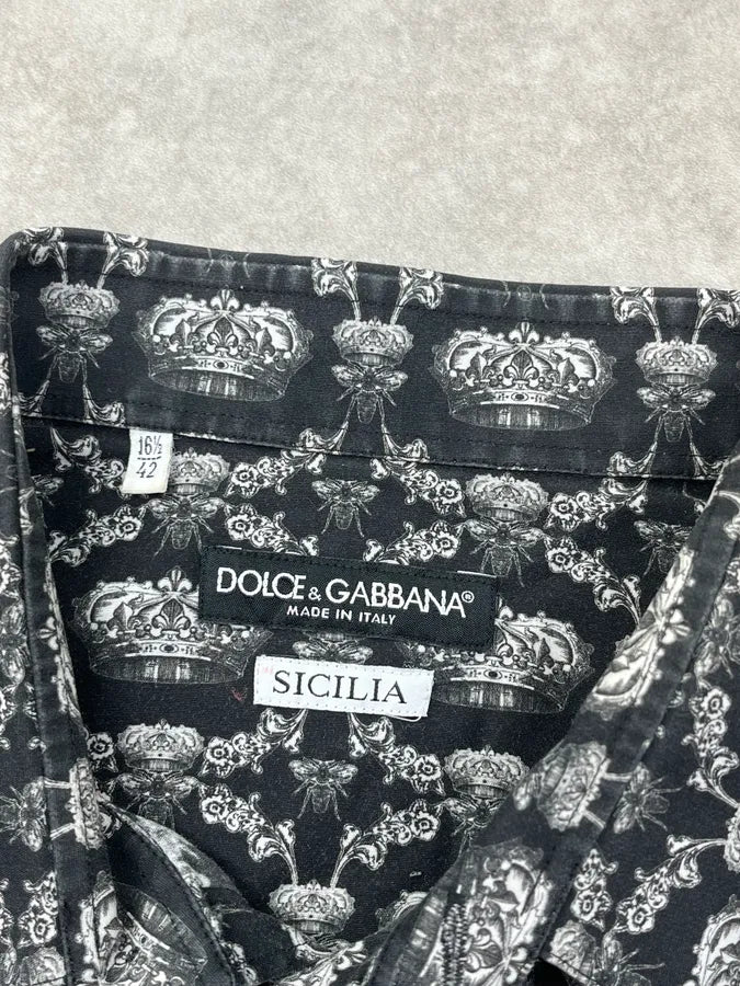 2010s Dolce & Gabbana Black Sicilia Crown Shirt gSlpjxu 8