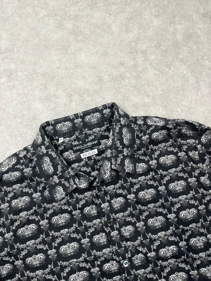2010s Dolce & Gabbana Black Sicilia Crown Shirt gSlpjxu 4