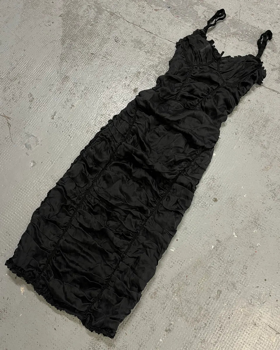 2000s Dolce & Gabbana Black Silk Ruched Midi Dress nEsKSVl 3