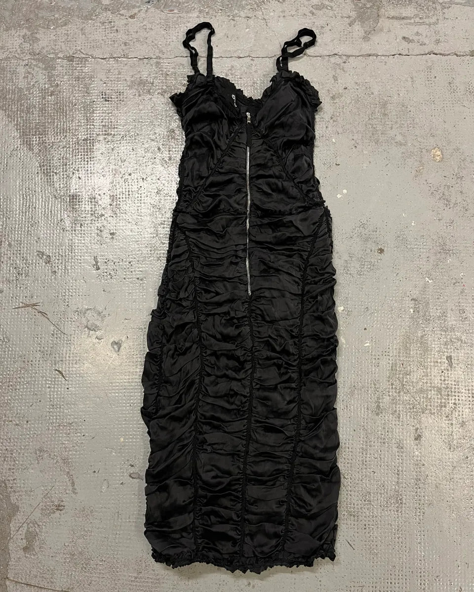 2000s Dolce & Gabbana Black Silk Ruched Midi Dress nEsKSVl 6